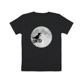 Детская футболка хлопок с принтом T-rex Riding a Bike в Курске, 100% хлопок | круглый вырез горловины, полуприлегающий силуэт, длина до линии бедер | moon | велосипед | дино | динозавр | кино | космос | луна | парк юрского периода | планета | тень | тирекс | фильм | юрский период