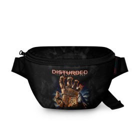 Поясная сумка 3D с принтом Disturbed в Курске, 100% полиэстер | плотная ткань, ремень с регулируемой длиной, внутри несколько карманов для мелочей, основное отделение и карман с обратной стороны сумки застегиваются на молнию | asylum | disturbed | heavy metal | immortalized | the guy | the lost children | группы | метал | рок