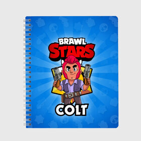 Тетрадь с принтом BRAWL STARS COLT в Курске, 100% бумага | 48 листов, плотность листов — 60 г/м2, плотность картонной обложки — 250 г/м2. Листы скреплены сбоку удобной пружинной спиралью. Уголки страниц и обложки скругленные. Цвет линий — светло-серый
 | brawl stars | brawl stars colt | brawler | colt | бравл старз | бравлер | кольт