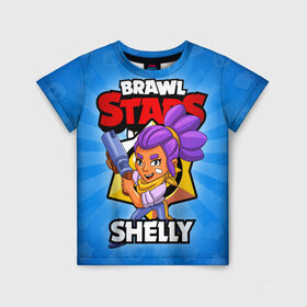 Детская футболка 3D с принтом BRAWL STARS SHELLY в Курске, 100% гипоаллергенный полиэфир | прямой крой, круглый вырез горловины, длина до линии бедер, чуть спущенное плечо, ткань немного тянется | 