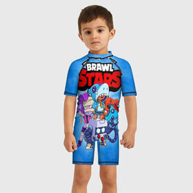 Детский купальный костюм 3D с принтом BRAWL STARS в Курске, Полиэстер 85%, Спандекс 15% | застежка на молнии на спине | 8 bit | 8 бит | brawl stars | brawler | emz | leon | nita | бравл старз | бравлер | леон | нита | эмз