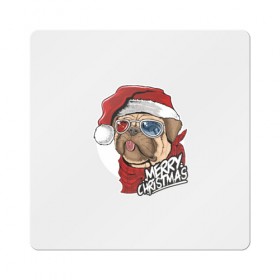 Магнит виниловый Квадрат с принтом Мопс Санта в Курске, полимерный материал с магнитным слоем | размер 9*9 см, закругленные углы | 2020 | christmas | happy | merry | new year | pug | в подарок | мопс | новый год | пёс | поздравить | рождество | с наступающим | с новым годом | с рождеством | санта | собака | щенок
