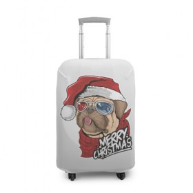 Чехол для чемодана 3D с принтом Мопс Санта в Курске, 86% полиэфир, 14% спандекс | двустороннее нанесение принта, прорези для ручек и колес | 2020 | christmas | happy | merry | new year | pug | в подарок | мопс | новый год | пёс | поздравить | рождество | с наступающим | с новым годом | с рождеством | санта | собака | щенок