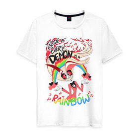 Мужская футболка хлопок с принтом Inside of Every Demon в Курске, 100% хлопок | прямой крой, круглый вырез горловины, длина до линии бедер, слегка спущенное плечо. | hazbin | hotel | rainbow | vivziepop | ад | демоны | отель | радуга | хазбин | чарли