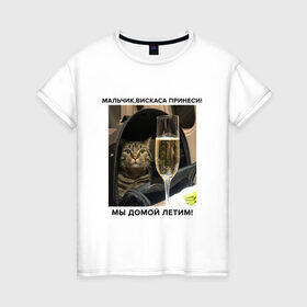 Женская футболка хлопок с принтом Кот-Недолет в Курске, 100% хлопок | прямой крой, круглый вырез горловины, длина до линии бедер, слегка спущенное плечо | брат | брат 2 | котики | коты | мемы | мемы с котами