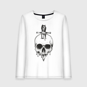 Женский лонгслив хлопок с принтом Skull with dagger в Курске, 100% хлопок |  | death | fear | rose | rose and skull | rose and snake | skull | skull and snake | skulls | snake | snakes | змеи | змея | роза | роза и змея | роза и череп | череп | череп и змея | черепа