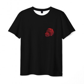 Мужская футболка 3D с принтом Череп и розы в Курске, 100% полиэфир | прямой крой, круглый вырез горловины, длина до линии бедер | 