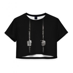 Женская футболка Cropp-top с принтом Взаперти в Курске, 100% полиэстер | круглая горловина, длина футболки до линии талии, рукава с отворотами | в темноте | взаперти | руки | тьма