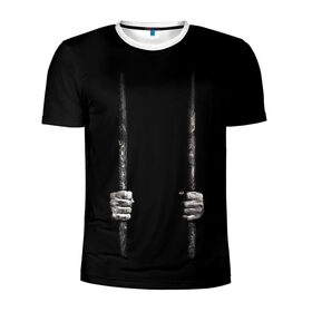 Мужская футболка 3D спортивная с принтом Взаперти в Курске, 100% полиэстер с улучшенными характеристиками | приталенный силуэт, круглая горловина, широкие плечи, сужается к линии бедра | в темноте | взаперти | руки | тьма