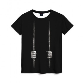 Женская футболка 3D с принтом Взаперти в Курске, 100% полиэфир ( синтетическое хлопкоподобное полотно) | прямой крой, круглый вырез горловины, длина до линии бедер | в темноте | взаперти | руки | тьма