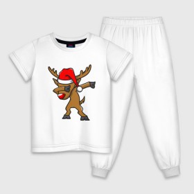 Детская пижама хлопок с принтом Dab Deer в Курске, 100% хлопок |  брюки и футболка прямого кроя, без карманов, на брюках мягкая резинка на поясе и по низу штанин
 | Тематика изображения на принте: 2020 | christmas | dab | deer | new year | santa claus | борода | даб | дед | дед мороз | дедушка | ёлка | зима | мороз | новый год | олень | праздник | рождество | санта клаус | снег