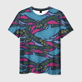 Мужская футболка 3D с принтом Касатки в Курске, 100% полиэфир | прямой крой, круглый вырез горловины, длина до линии бедер | Тематика изображения на принте: водоросли | касатки | киты | море | океан | под водой | рыбы