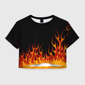 Женская футболка Crop-top 3D с принтом Пламя Old School в Курске, 100% полиэстер | круглая горловина, длина футболки до линии талии, рукава с отворотами | burn | fire | костер | нарисованный | огня | огонь | олдскул | пламени | пламя | пожар | пылает | рисованный огонь | языки