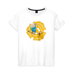Женская футболка хлопок с принтом Awesome Adventure Time в Курске, 100% хлопок | прямой крой, круглый вырез горловины, длина до линии бедер, слегка спущенное плечо | adventure time | awesome | dsgnosadchaya | vdosadir | время приключений | джейк | пендлтон уорд | финн