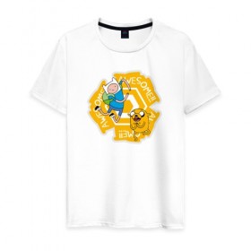 Мужская футболка хлопок с принтом Awesome Adventure Time в Курске, 100% хлопок | прямой крой, круглый вырез горловины, длина до линии бедер, слегка спущенное плечо. | adventure time | awesome | dsgnosadchaya | vdosadir | время приключений | джейк | пендлтон уорд | финн