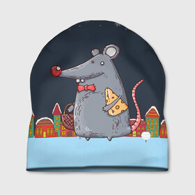 Шапка 3D с принтом Мышка с сыром в Курске, 100% полиэстер | универсальный размер, печать по всей поверхности изделия | 2020 | mouse | rat | годкрысы | годмыши | зима | зимняя | крыса | мороз | мышка | мышь | новогодняя | новый год | новый год 2020 | рождество | симолгода | снег | холод