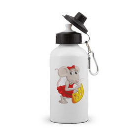 Бутылка спортивная с принтом Милая мышка с сыром в Курске, металл | емкость — 500 мл, в комплекте две пластиковые крышки и карабин для крепления | 