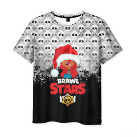 Мужская футболка 3D с принтом BRAWL STARS: LEON НОВОГОДНИЙ. в Курске, 100% полиэфир | прямой крой, круглый вырез горловины, длина до линии бедер | 