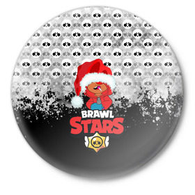 Значок с принтом BRAWL STARS: LEON НОВОГОДНИЙ. в Курске,  металл | круглая форма, металлическая застежка в виде булавки | 