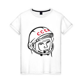 Женская футболка хлопок с принтом футболка ссср Гагарин в Курске, 100% хлопок | прямой крой, круглый вырез горловины, длина до линии бедер, слегка спущенное плечо | гагарин | космос | ракета | ссср
