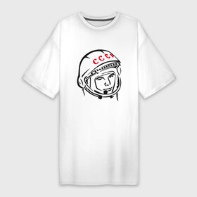 Платье-футболка хлопок с принтом футболка ссср Гагарин в Курске,  |  | гагарин | космос | ракета | ссср