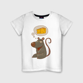 Детская футболка хлопок с принтом Мышка мечтает о сыре в Курске, 100% хлопок | круглый вырез горловины, полуприлегающий силуэт, длина до линии бедер | 