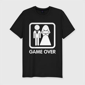 Мужская футболка премиум с принтом Game over в Курске, 92% хлопок, 8% лайкра | приталенный силуэт, круглый вырез ворота, длина до линии бедра, короткий рукав | девушка | жена | жених | игра | муж | невеста | парень | подарок