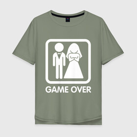 Мужская футболка хлопок Oversize с принтом Game over в Курске, 100% хлопок | свободный крой, круглый ворот, “спинка” длиннее передней части | девушка | жена | жених | игра | муж | невеста | парень | подарок