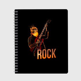 Тетрадь с принтом rock в Курске, 100% бумага | 48 листов, плотность листов — 60 г/м2, плотность картонной обложки — 250 г/м2. Листы скреплены сбоку удобной пружинной спиралью. Уголки страниц и обложки скругленные. Цвет линий — светло-серый
 | rock | skull | гитара | огонь | рок | скелет | череп