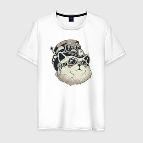 Мужская футболка хлопок с принтом Кот Steampunk в Курске, 100% хлопок | прямой крой, круглый вырез горловины, длина до линии бедер, слегка спущенное плечо. | cat | kitty | steampunk | кот | котики | коты | кошка | кошки | стимпанк