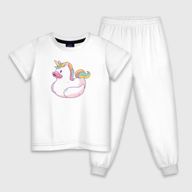 Детская пижама хлопок с принтом Уточка Единорог в Курске, 100% хлопок |  брюки и футболка прямого кроя, без карманов, на брюках мягкая резинка на поясе и по низу штанин
 | unicorn | единорог | радуга | утка | уточка