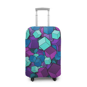 Чехол для чемодана 3D с принтом Кубы в Курске, 86% полиэфир, 14% спандекс | двустороннее нанесение принта, прорези для ручек и колес | абстрактно | абстрактные | абстрактный | абстрактным | абстракция | кубики | кубические | кубический | кубическое | кубы | неон | неонка | неоновые | разноцветные | светящиеся | цветное | цветные