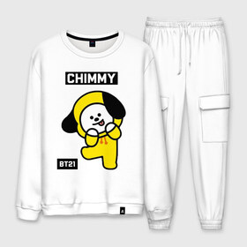 Мужской костюм хлопок с принтом CHIMMY BT21 в Курске, 100% хлопок | на свитшоте круглая горловина, мягкая резинка по низу. Брюки заужены к низу, на них два вида карманов: два “обычных” по бокам и два объемных, с клапанами, расположенные ниже линии бедра. Брюки с мягкой трикотажной резинкой на поясе и по низу штанин. В поясе для дополнительного комфорта — широкие завязки | bt21 | bts | chimmy | cooky | koya | love yourself. | mang | rj | shooky | tata | бт21 | бтс