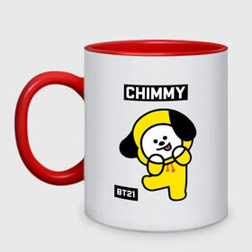 Кружка двухцветная с принтом CHIMMY BT21 в Курске, керамика | объем — 330 мл, диаметр — 80 мм. Цветная ручка и кайма сверху, в некоторых цветах — вся внутренняя часть | bt21 | bts | chimmy | cooky | koya | love yourself. | mang | rj | shooky | tata | бт21 | бтс