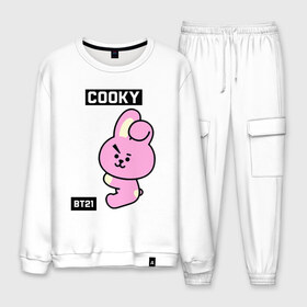 Мужской костюм хлопок с принтом COOKY BT21 в Курске, 100% хлопок | на свитшоте круглая горловина, мягкая резинка по низу. Брюки заужены к низу, на них два вида карманов: два “обычных” по бокам и два объемных, с клапанами, расположенные ниже линии бедра. Брюки с мягкой трикотажной резинкой на поясе и по низу штанин. В поясе для дополнительного комфорта — широкие завязки | bt21 | bts | chimmy | cooky | koya | love yourself. | mang | rj | shooky | tata | бт21 | бтс