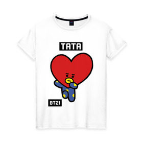 Женская футболка хлопок с принтом TATA BT21 в Курске, 100% хлопок | прямой крой, круглый вырез горловины, длина до линии бедер, слегка спущенное плечо | bt21 | bts | chimmy | cooky | koya | love yourself. | mang | rj | shooky | tata | бт21 | бтс