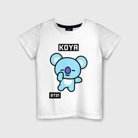Детская футболка хлопок с принтом KOYA BT21 в Курске, 100% хлопок | круглый вырез горловины, полуприлегающий силуэт, длина до линии бедер | Тематика изображения на принте: bt21 | bts | chimmy | cooky | koya | love yourself. | mang | rj | shooky | tata | бт21 | бтс