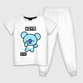 Детская пижама хлопок с принтом KOYA BT21 в Курске, 100% хлопок |  брюки и футболка прямого кроя, без карманов, на брюках мягкая резинка на поясе и по низу штанин
 | bt21 | bts | chimmy | cooky | koya | love yourself. | mang | rj | shooky | tata | бт21 | бтс