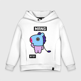 Детское худи Oversize хлопок с принтом MANG BT21 в Курске, френч-терри — 70% хлопок, 30% полиэстер. Мягкий теплый начес внутри —100% хлопок | боковые карманы, эластичные манжеты и нижняя кромка, капюшон на магнитной кнопке | Тематика изображения на принте: bt21 | bts | chimmy | cooky | koya | love yourself. | mang | rj | shooky | tata | бт21 | бтс