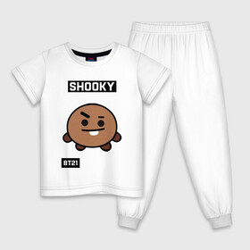 Детская пижама хлопок с принтом SHOOKY BT21 в Курске, 100% хлопок |  брюки и футболка прямого кроя, без карманов, на брюках мягкая резинка на поясе и по низу штанин
 | bt21 | bts | chimmy | cooky | koya | love yourself. | mang | rj | shooky | tata | бт21 | бтс