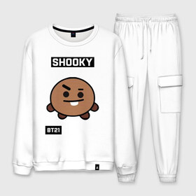 Мужской костюм хлопок с принтом SHOOKY BT21 в Курске, 100% хлопок | на свитшоте круглая горловина, мягкая резинка по низу. Брюки заужены к низу, на них два вида карманов: два “обычных” по бокам и два объемных, с клапанами, расположенные ниже линии бедра. Брюки с мягкой трикотажной резинкой на поясе и по низу штанин. В поясе для дополнительного комфорта — широкие завязки | bt21 | bts | chimmy | cooky | koya | love yourself. | mang | rj | shooky | tata | бт21 | бтс