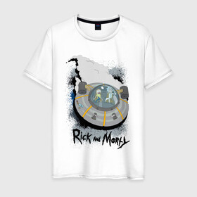 Мужская футболка хлопок с принтом Rick & Morty Ship в Курске, 100% хлопок | прямой крой, круглый вырез горловины, длина до линии бедер, слегка спущенное плечо. | rickmortyship2 | ship | vdpartat