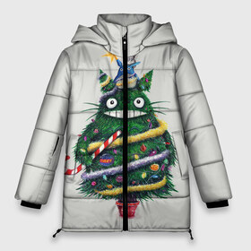 Женская зимняя куртка 3D с принтом Новогодний Totoro в Курске, верх — 100% полиэстер; подкладка — 100% полиэстер; утеплитель — 100% полиэстер | длина ниже бедра, силуэт Оверсайз. Есть воротник-стойка, отстегивающийся капюшон и ветрозащитная планка. 

Боковые карманы с листочкой на кнопках и внутренний карман на молнии | 