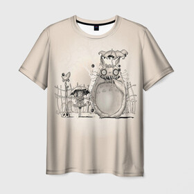 Мужская футболка 3D с принтом My Neighbor Totoro забор в Курске, 100% полиэфир | прямой крой, круглый вырез горловины, длина до линии бедер | anime | hayao miyazaki | japanese | meme | miyazaki | piano | studio ghibli | tokyo | totoro | гибли | котобус | мой | мэй | сацуки | сосед | сусуватари | тонари | тоторо | хаяо миядзаки