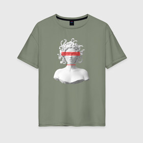 Женская футболка хлопок Oversize с принтом Медуза Горгона в Курске, 100% хлопок | свободный крой, круглый ворот, спущенный рукав, длина до линии бедер
 | девушка | медуза горгона | миф | полосы | скульптура | стиль