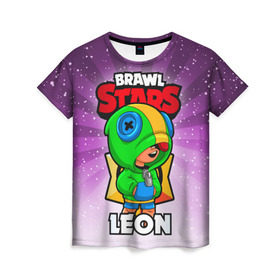 Женская футболка 3D с принтом BRAWL STARS LEON в Курске, 100% полиэфир ( синтетическое хлопкоподобное полотно) | прямой крой, круглый вырез горловины, длина до линии бедер | brawl stars | brawl stars leon | brawler | leon | бравл старз | бравлер | леон