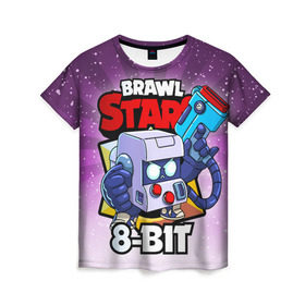 Женская футболка 3D с принтом BRAWL STARS 8-BIT в Курске, 100% полиэфир ( синтетическое хлопкоподобное полотно) | прямой крой, круглый вырез горловины, длина до линии бедер | 8 bit | 8 бит | brawl stars | brawl stars 8 bit | brawler | бравл старз | бравлер