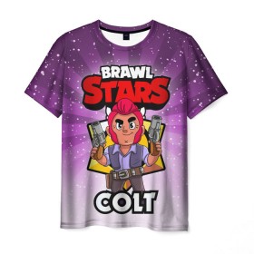 Мужская футболка 3D с принтом BRAWL STARS COLT в Курске, 100% полиэфир | прямой крой, круглый вырез горловины, длина до линии бедер | brawl stars | brawl stars colt | brawler | colt | бравл старз | бравлер | кольт