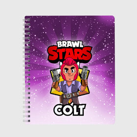 Тетрадь с принтом BRAWL STARS COLT в Курске, 100% бумага | 48 листов, плотность листов — 60 г/м2, плотность картонной обложки — 250 г/м2. Листы скреплены сбоку удобной пружинной спиралью. Уголки страниц и обложки скругленные. Цвет линий — светло-серый
 | brawl stars | brawl stars colt | brawler | colt | бравл старз | бравлер | кольт