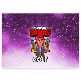 Поздравительная открытка с принтом BRAWL STARS COLT в Курске, 100% бумага | плотность бумаги 280 г/м2, матовая, на обратной стороне линовка и место для марки
 | brawl stars | brawl stars colt | brawler | colt | бравл старз | бравлер | кольт